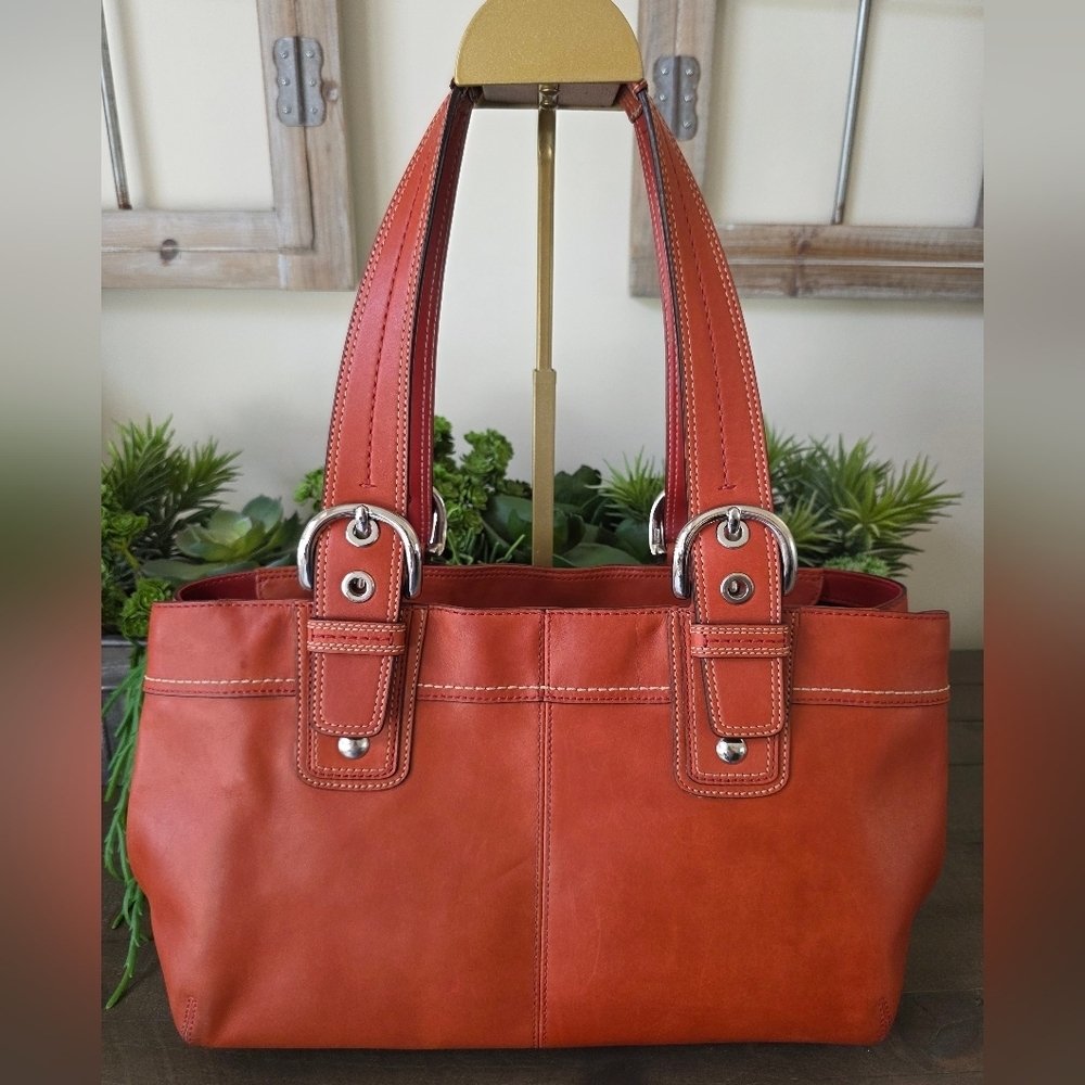 Coach Soho Y2K Pleated Leather Shoulder Bag Large Tote Burnt Orange - Picture 10 of 16